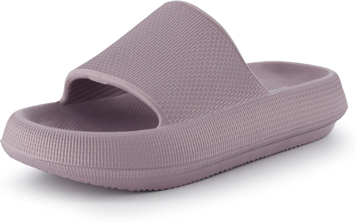 Feather EVA Slides for Women – Comfortable Slip on Womens Slippers, Indoor Outdoor Shower Shoes, Beach Essential Cloud Slides