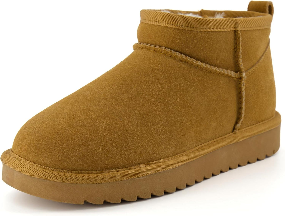 Hip-3 Genuine Suede Leather Ankle Boots for Women – Pull on Cozy Faux Fur Boots Womens Shoes with Comfortable Memory Foam