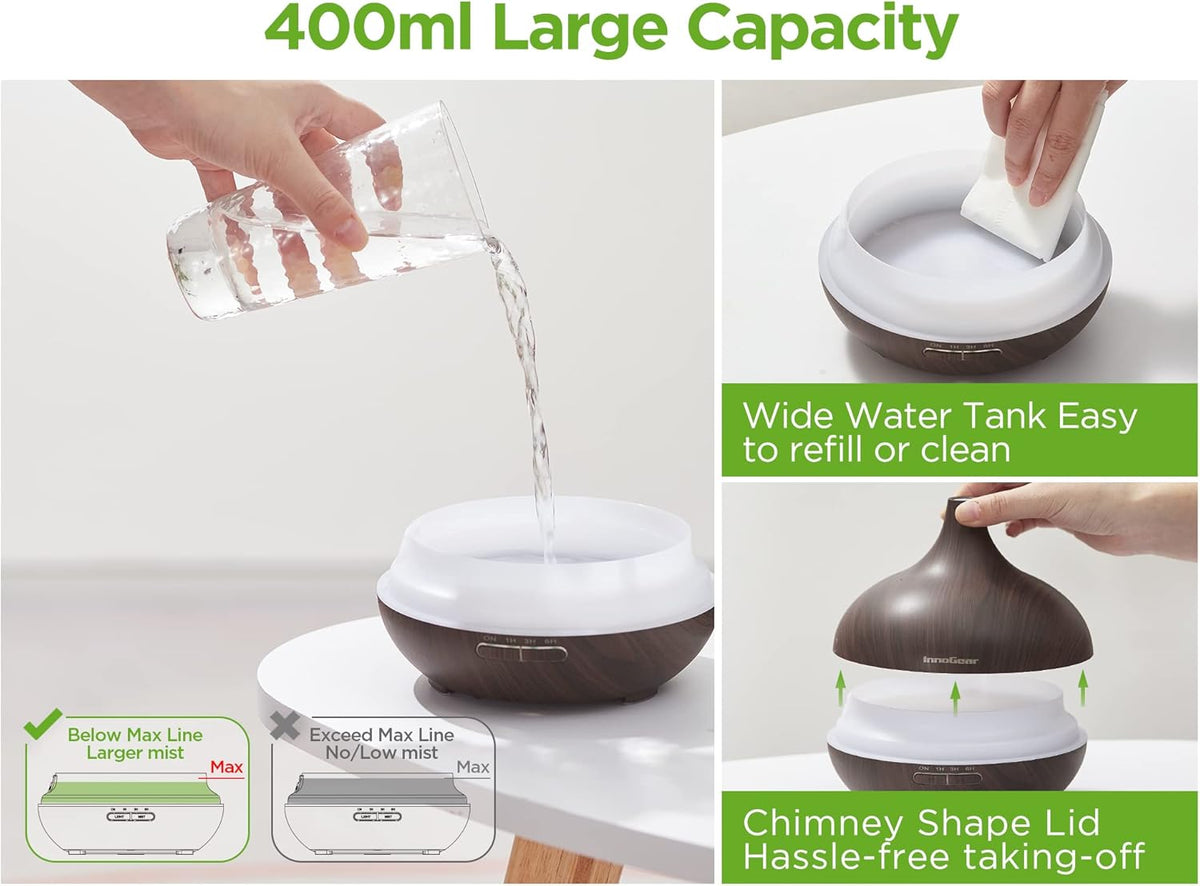 400Ml Aromatherapy Essential Oil Diffuser 10 Oils Gift Set, Dark