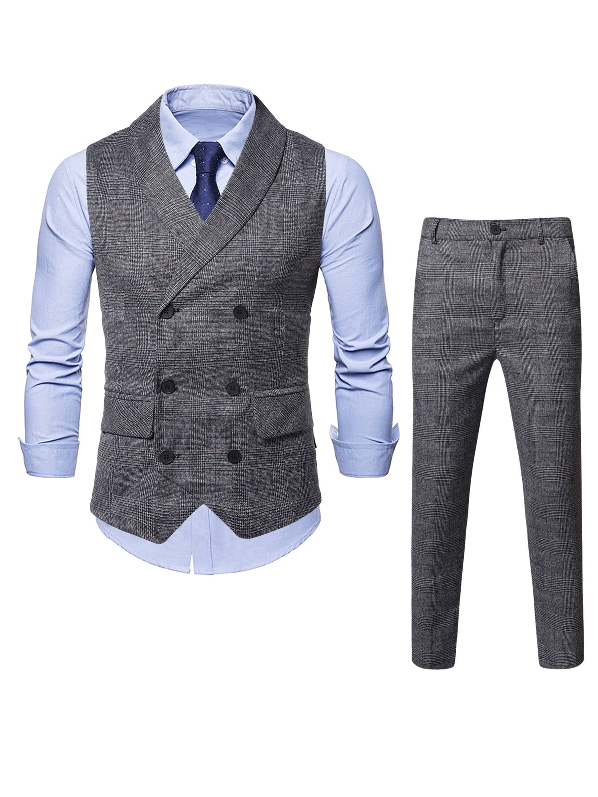 Men 1pc Glen Plaid Shawl Collar Waistcoat 1pc Tailored Pants