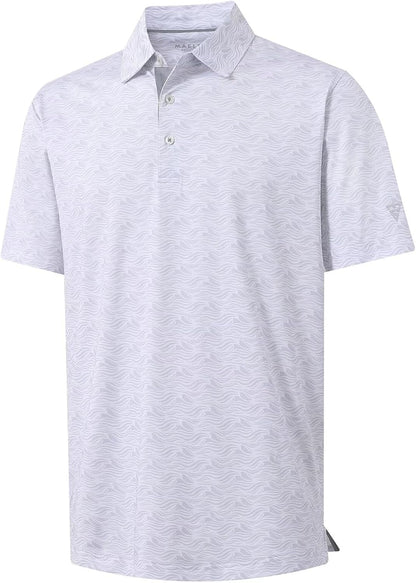 Mens Golf Shirt Short Sleeve Dry Fit Print Moisture Wicking Performance Patterns Collared Polo Shirt