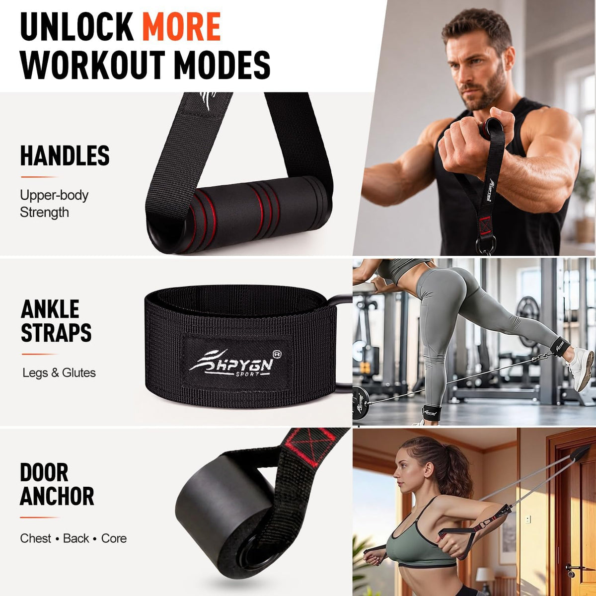 Resistance Bands with Handles, 150 Lb Exercise Bands for Home Workout