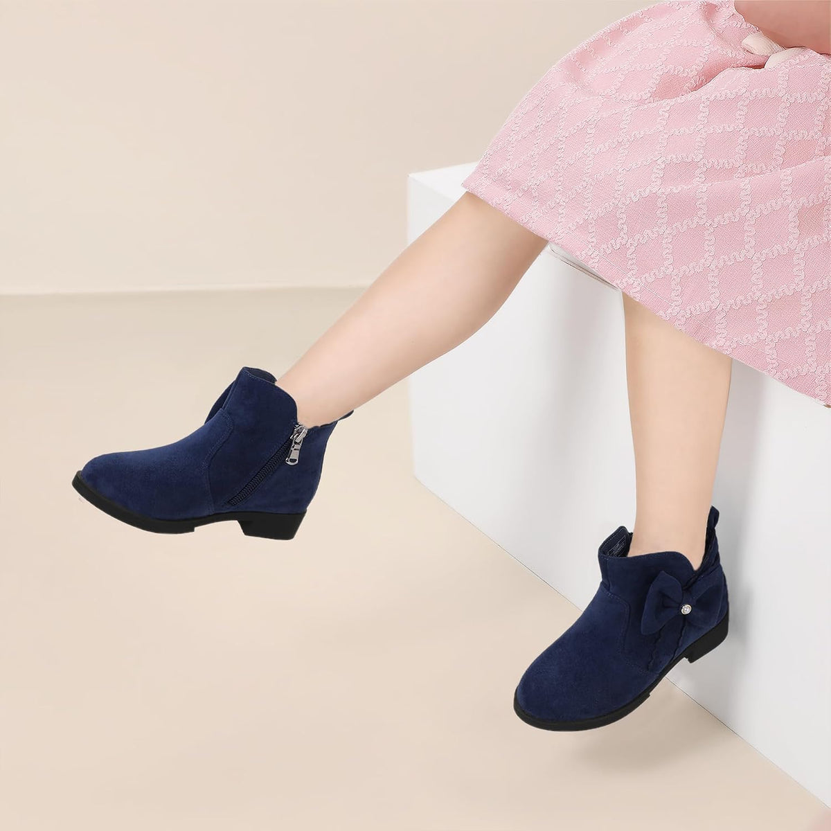 Toddler Girls Ankle Boots Pearls Bow Low Heel Dress Booties