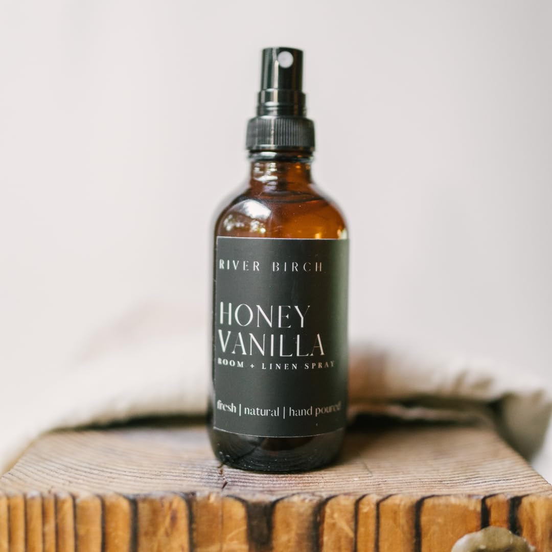 Luxury Linen and Room Spray - Home Signature Scent Honey Vanilla Room Fragrance Spray - Fragrant Fresh Linen Air Freshener for Bedding - Handmade in Texas - 4 Oz Glass Amber Bottle