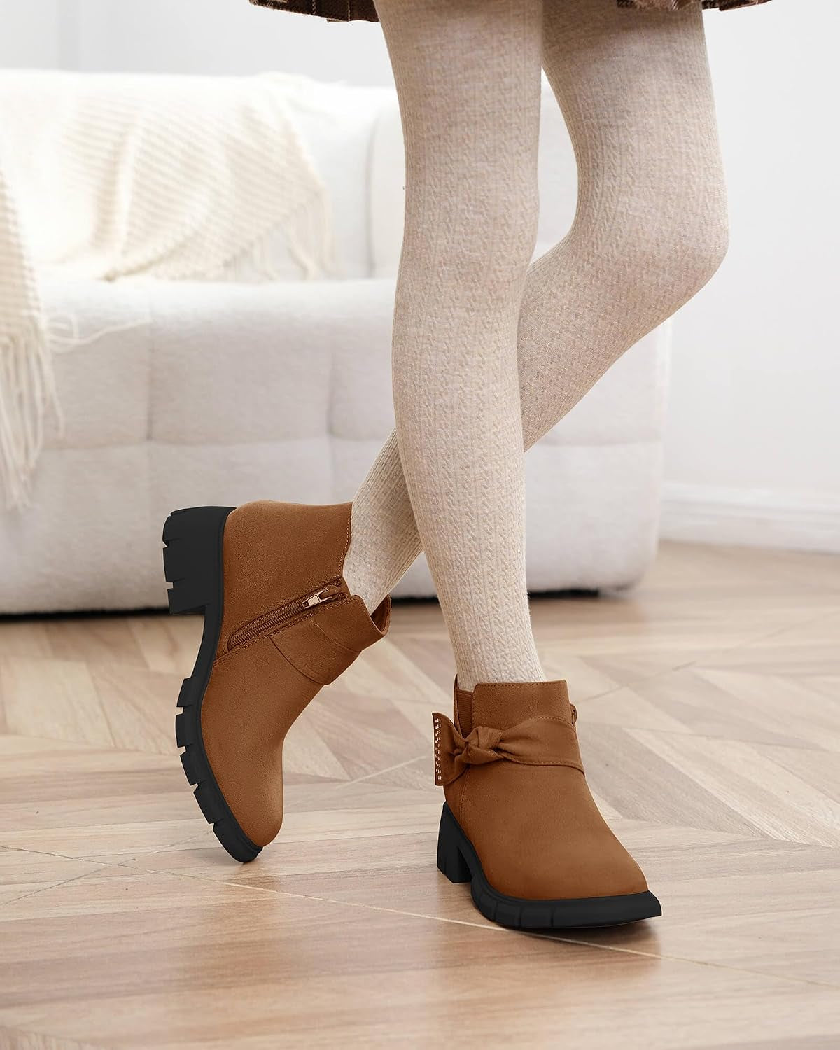 Girls Ankle Boots Low Block Heel Glitter Bowknot Zipper Chelsea Booties Little Kid Big Kids