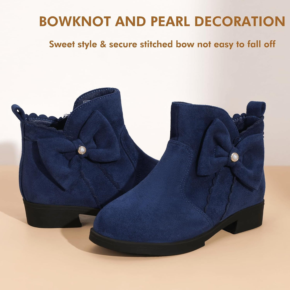 Toddler Girls Ankle Boots Pearls Bow Low Heel Dress Booties