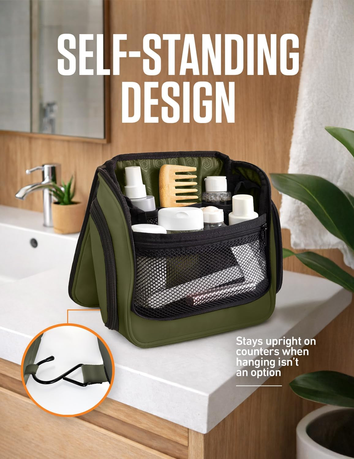 Hanging Travel Toiletry Bag, 18 Compartments - Forest Green