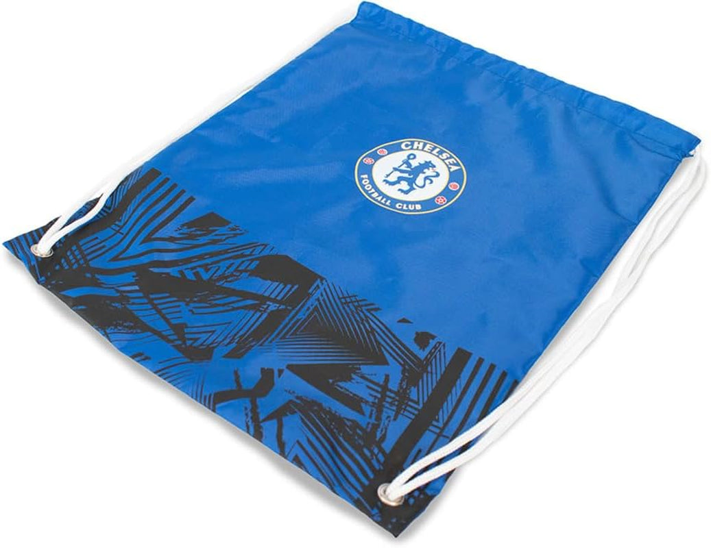 Chelsea Football Club Official Drawstring Gym Bag, Blue and Black Fusion Pattern, Nylon Sports Bag with Team Crest, 45 X 45 X 35 Cm