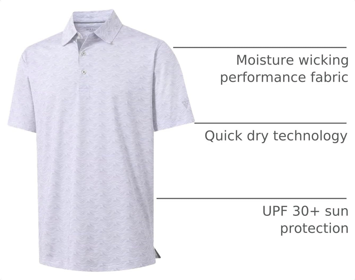 Mens Golf Shirt Short Sleeve Dry Fit Print Moisture Wicking Performance Patterns Collared Polo Shirt
