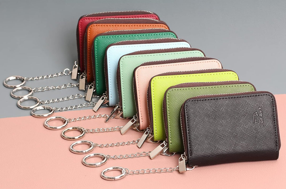 Zipper Wallet Women RFID Credit Card Holder Keychain Wallet