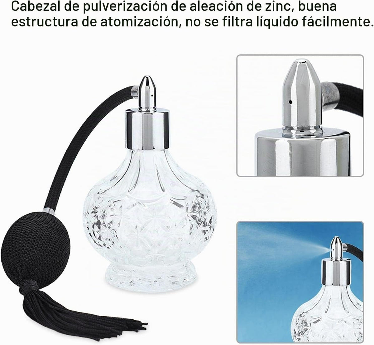Atomizador De Perfume De Cristal Recargable, 80 Ml, Botella De Perfume De Cristal Retro Recargable Con Borla, Atomizador Vacío Para Perfumes, Aceites Esenciales
