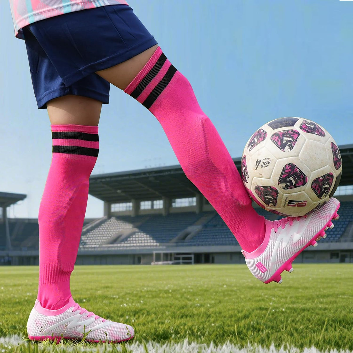 Kids Firm Ground Soccer Cleats Boys Girls Football Shoes with Shin Guards and Soccer Socks