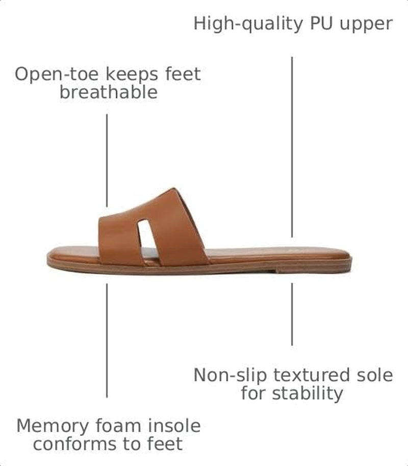 Women'S Dressy Flat Sandals, Slip on Slide with Comfortable Memory Foam Support, Summer Beach Slide