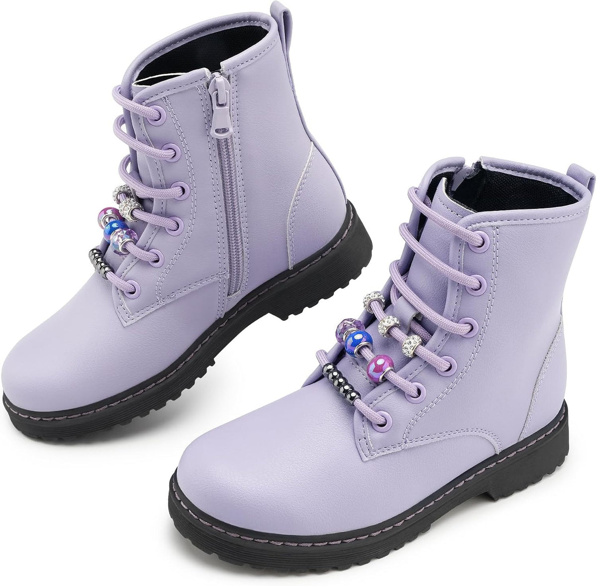 Girls Combat Boots with DIY Lace up Zipper Ankle Boots
