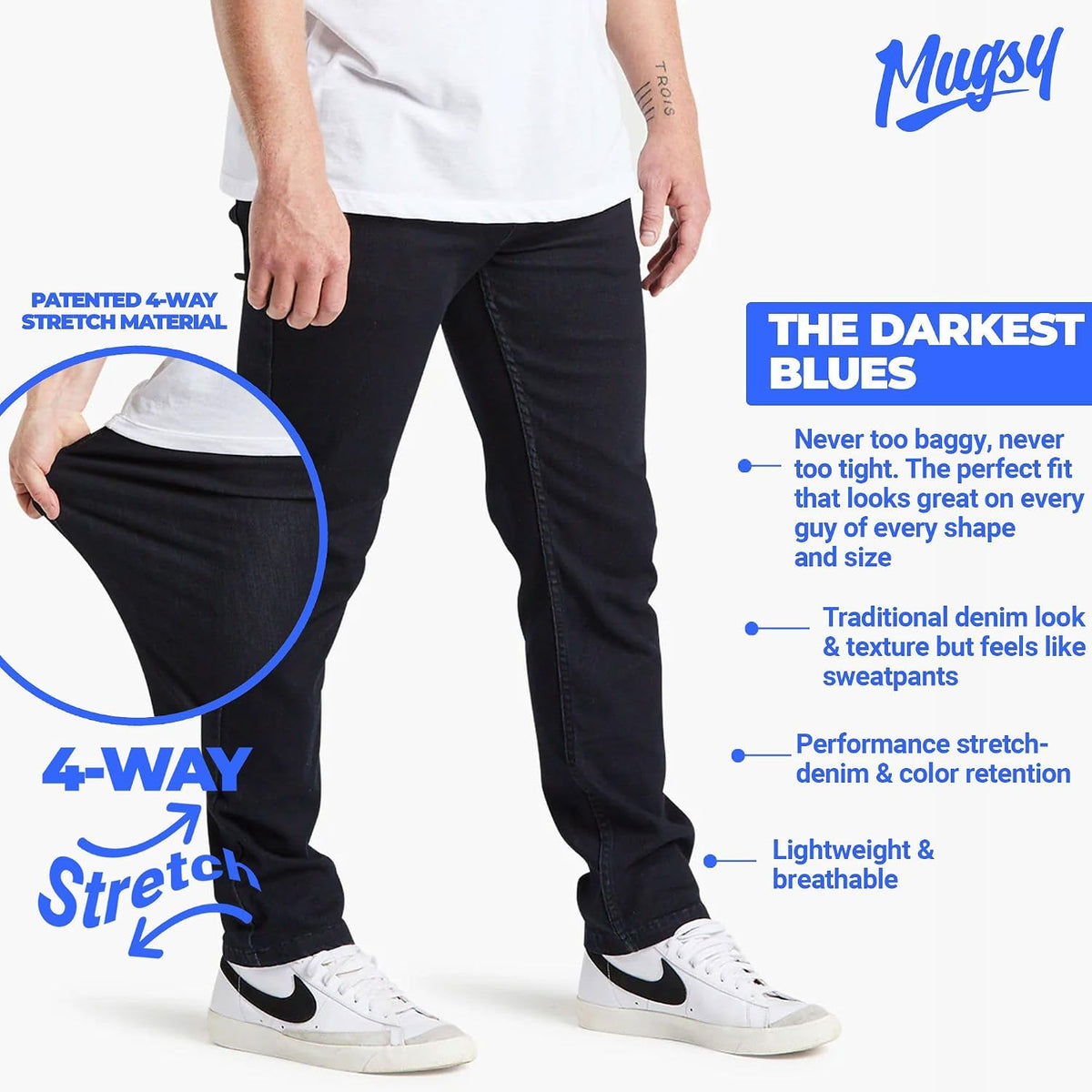 Mens Jeans, Athletic Fit, Stretch Denim Jeans for Men, Comfortable, 4-Way Stretch, Flexible Pants, Size up If Needed