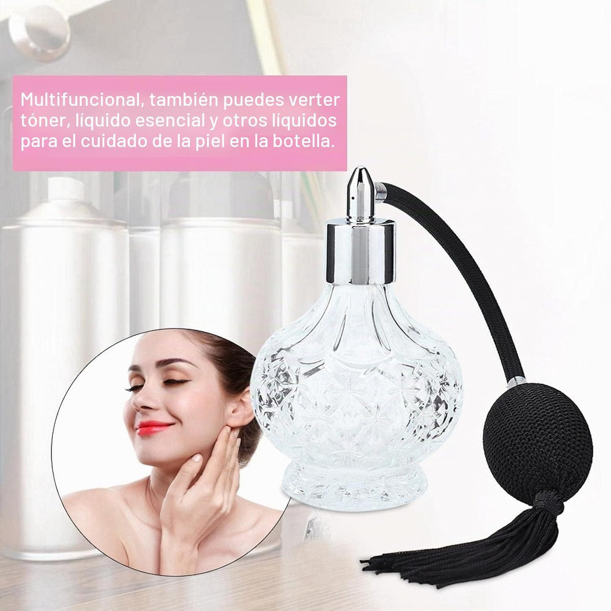 Atomizador De Perfume De Cristal Recargable, 80 Ml, Botella De Perfume De Cristal Retro Recargable Con Borla, Atomizador Vacío Para Perfumes, Aceites Esenciales