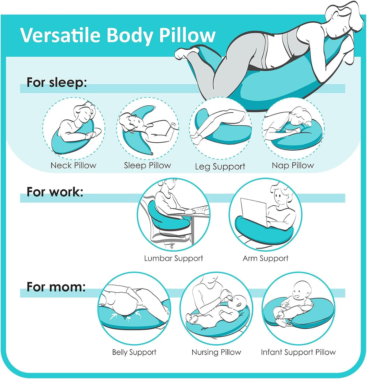 39" C Shaped Body Pillow for Side Sleeping Adults Men Women, Anxiety Relief Hugging Gaming Pillow, Pregnancy Maternity Leg Knee Support Pillow, Gifts for New Moms, Washable Pillowcase(L)