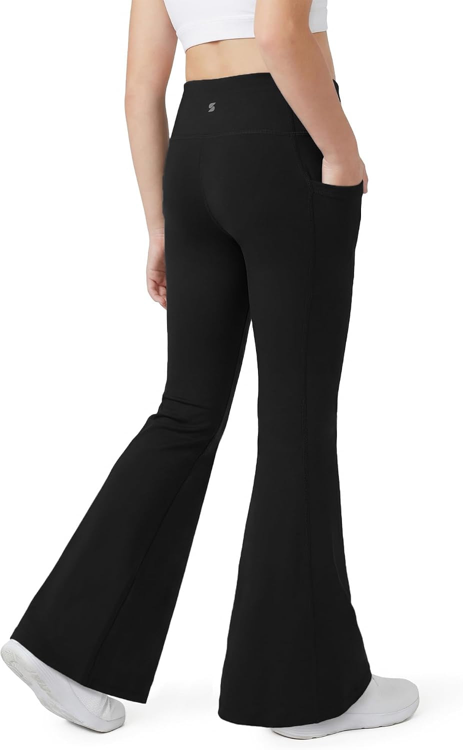 Girls Flare Leggings with Pockets High Waisted Yoga Dance Pants