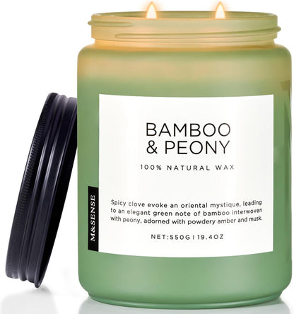 Bamboo Peony Scented Candles for Home, Large 19.4Oz Organic Soy Wax