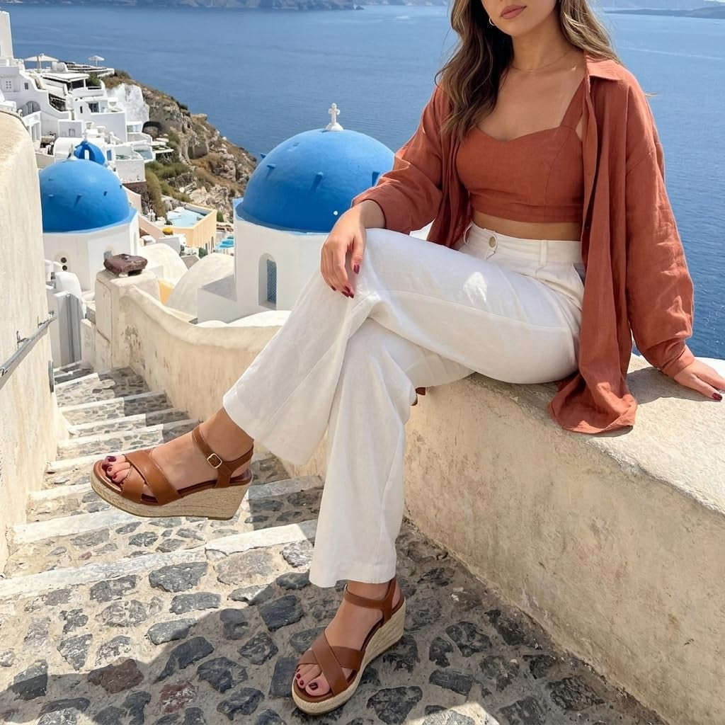 Prego Espadrille Wedge Sandals for Women, Crisscross Open Toe Wedge Heels with Adjustable Ankle Strap
