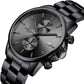 Fashion Business Mens Watches with Stainless Steel Waterproof Chronograph Quartz Watch for Men, Auto Date