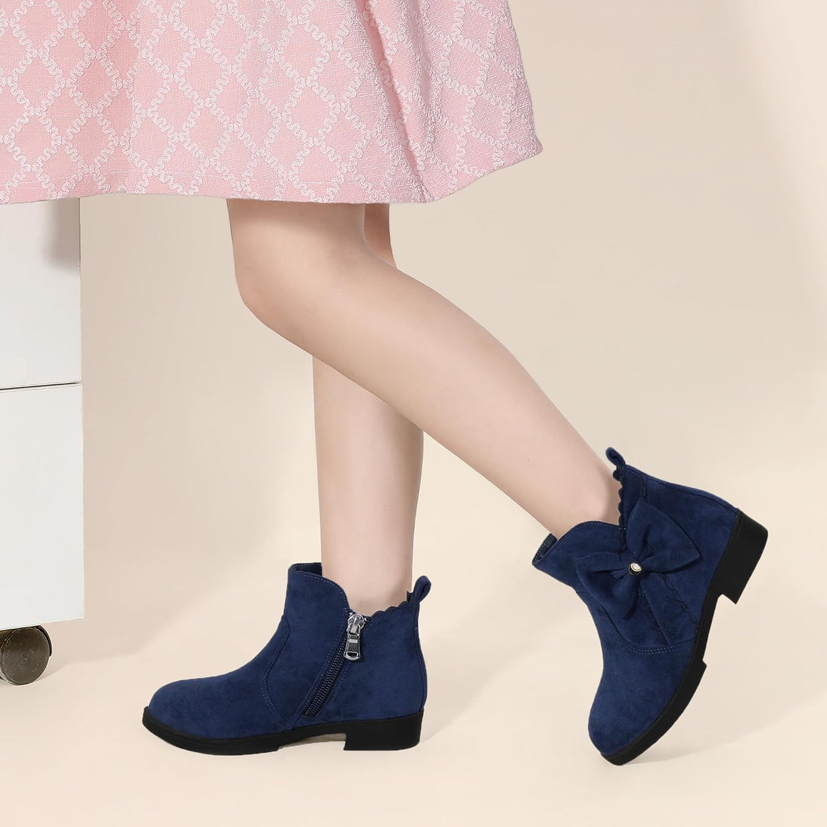Toddler Girls Ankle Boots Pearls Bow Low Heel Dress Booties