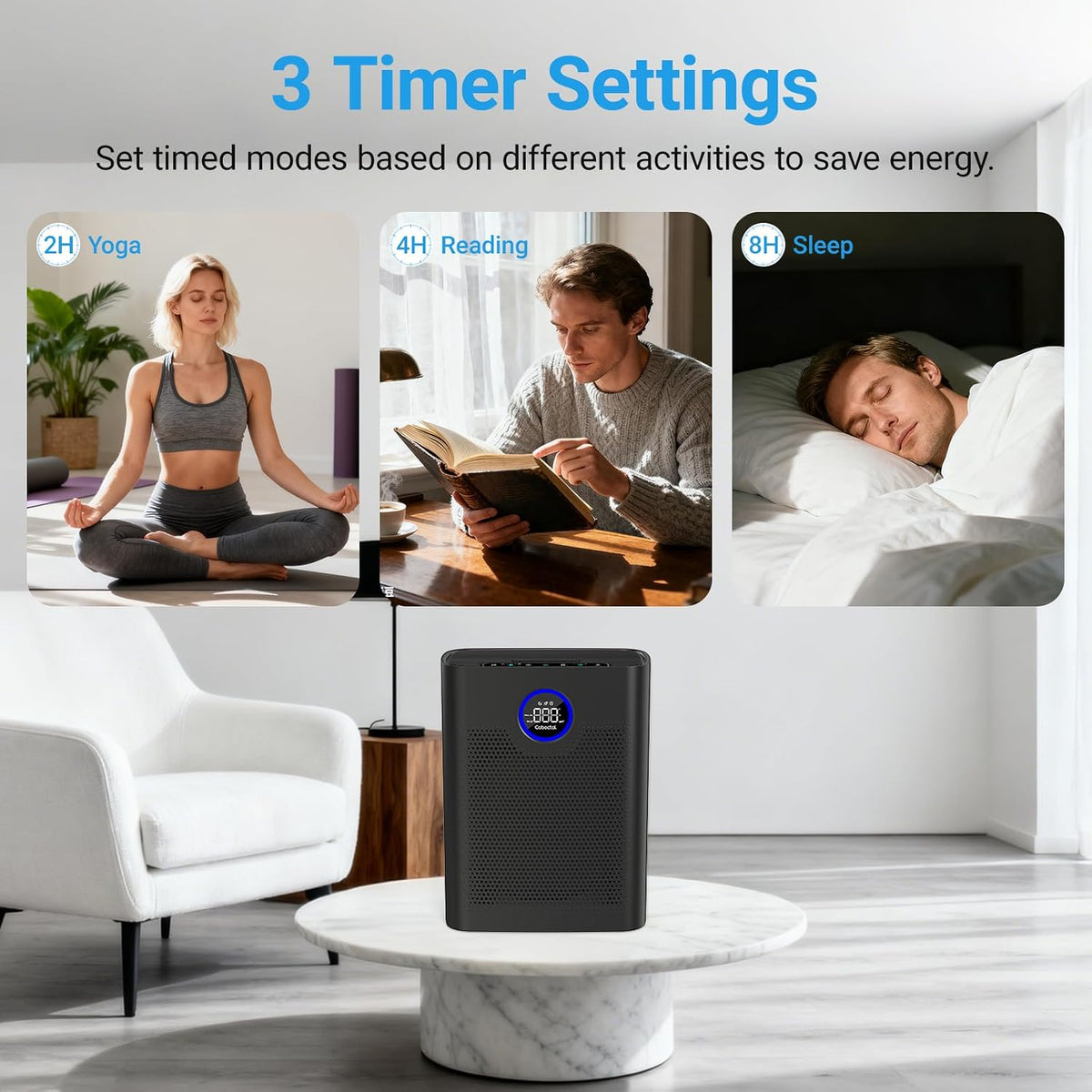 Air Purifiers for Home Large Room up to 2216 Ft², 3-In-1 Filter, Black