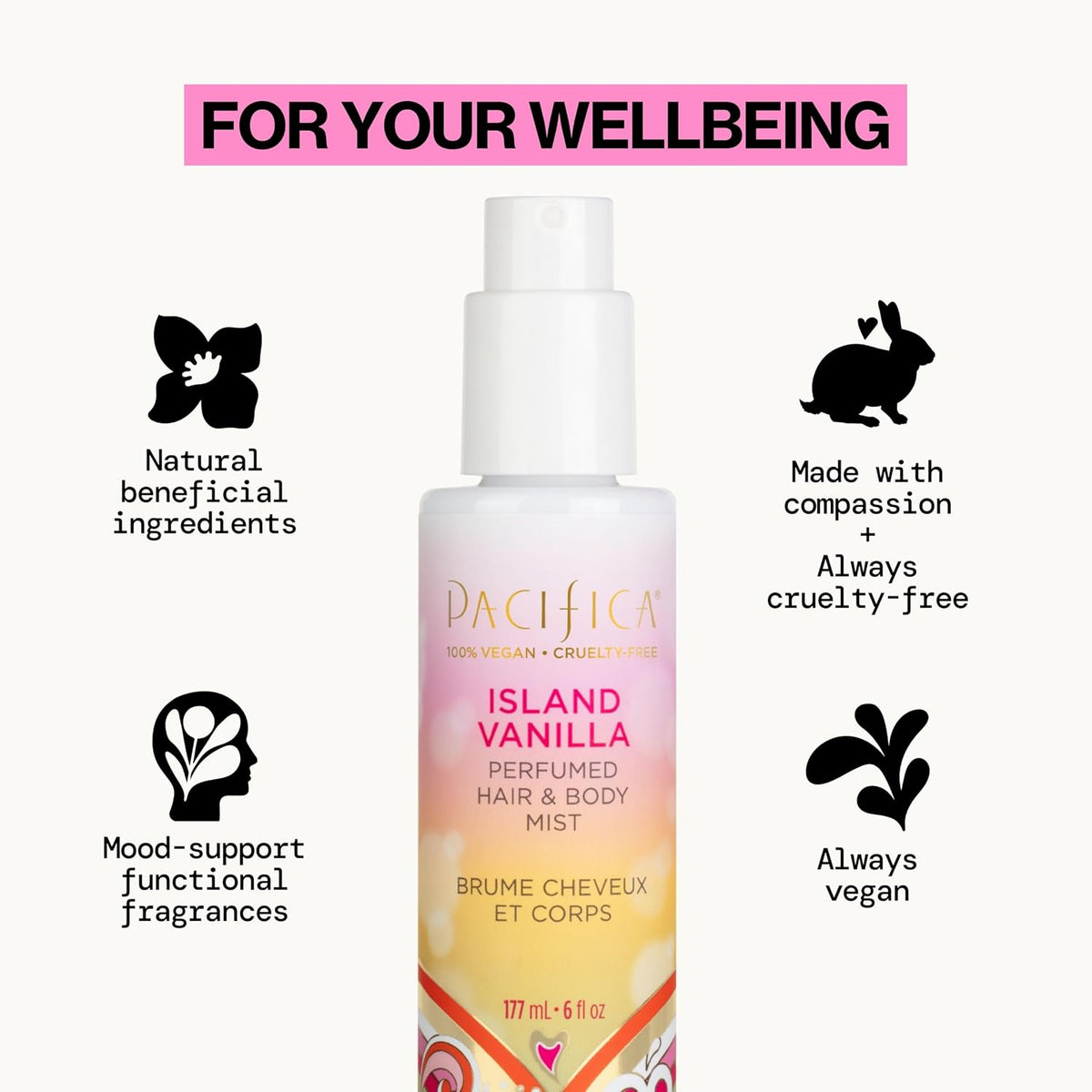 Island Vanilla Hair Mist Perfume and Full Body Spray for Women - Fragrance Spray for a Mood-Lifting Experience, Paraben-Free, Clean Beauty No Alcohol, Vegan & Cruelty-Free, 6 Oz Oz