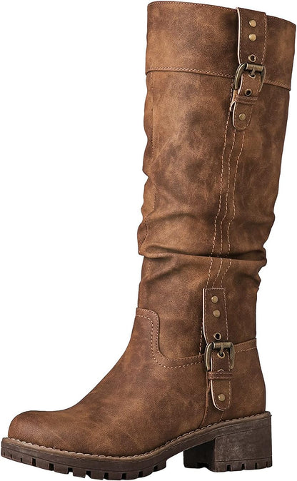 Women’S Knee-High Riding Boots Tall Fashion Boots with Chunky Low Heel & Side Zipper Everyday Wear Casual Boots for Women