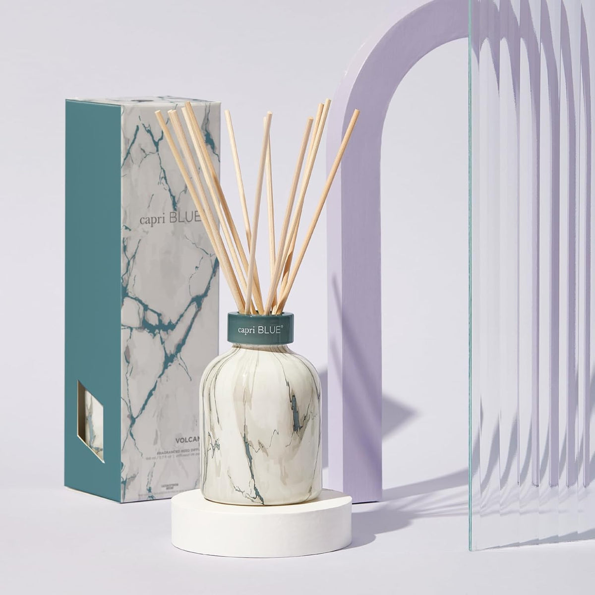 Capri Blue Modern Marble Reed Diffuser Set - Includes Reed Diffuser Sticks, Scented Oil & Glass Bottle - Luxury Scents for Bedroom Decor & Bathroom Air Freshener - Volcano (5.7 Fl Oz)