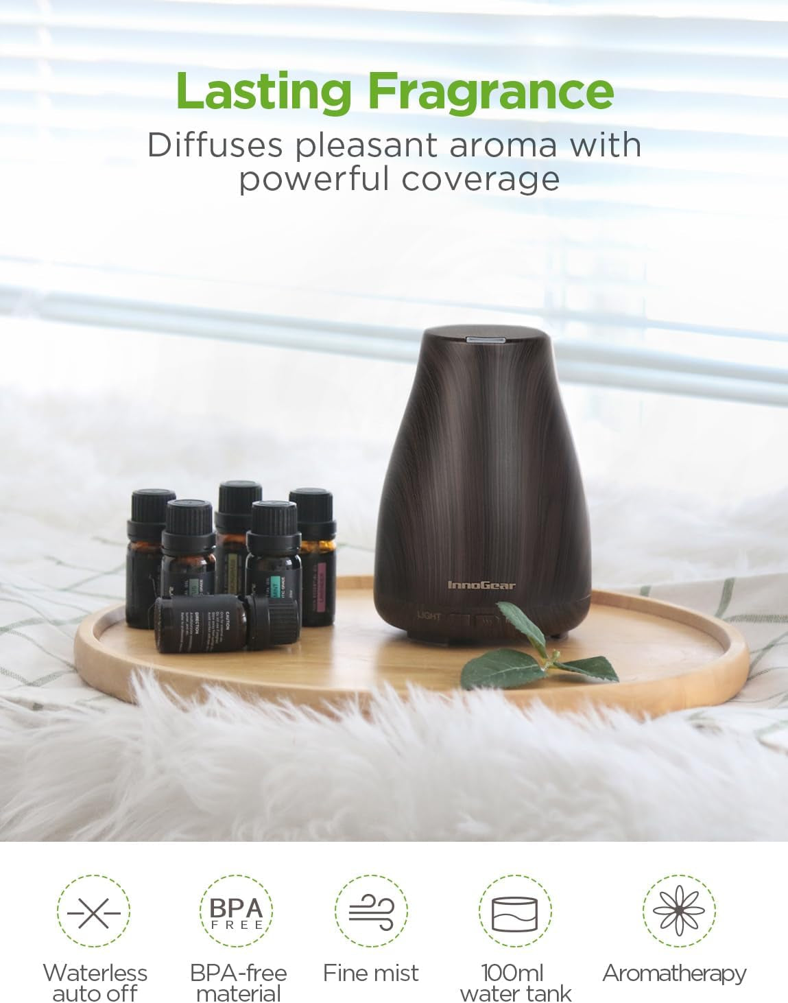 100Ml Essential Oil Diffuser for Home with 6 Oils Gift Set, Brown