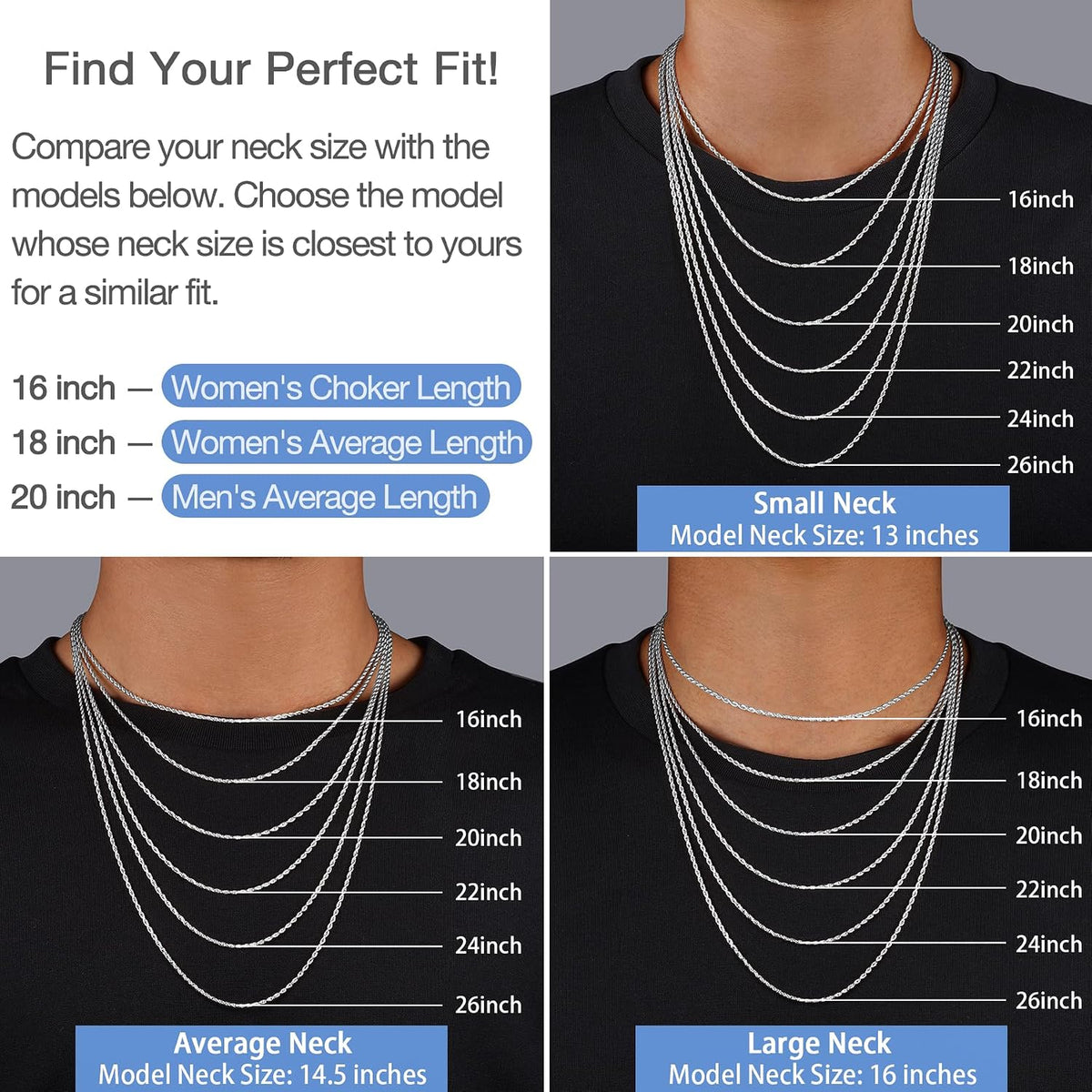 2Mm Rope Chain 925 Sterling Silver Chain Necklace for Women, 14K Gold Plated Chains for Women Sturdy Women'S Chains Necklace, 16 18 20 22 24 26 Inch
