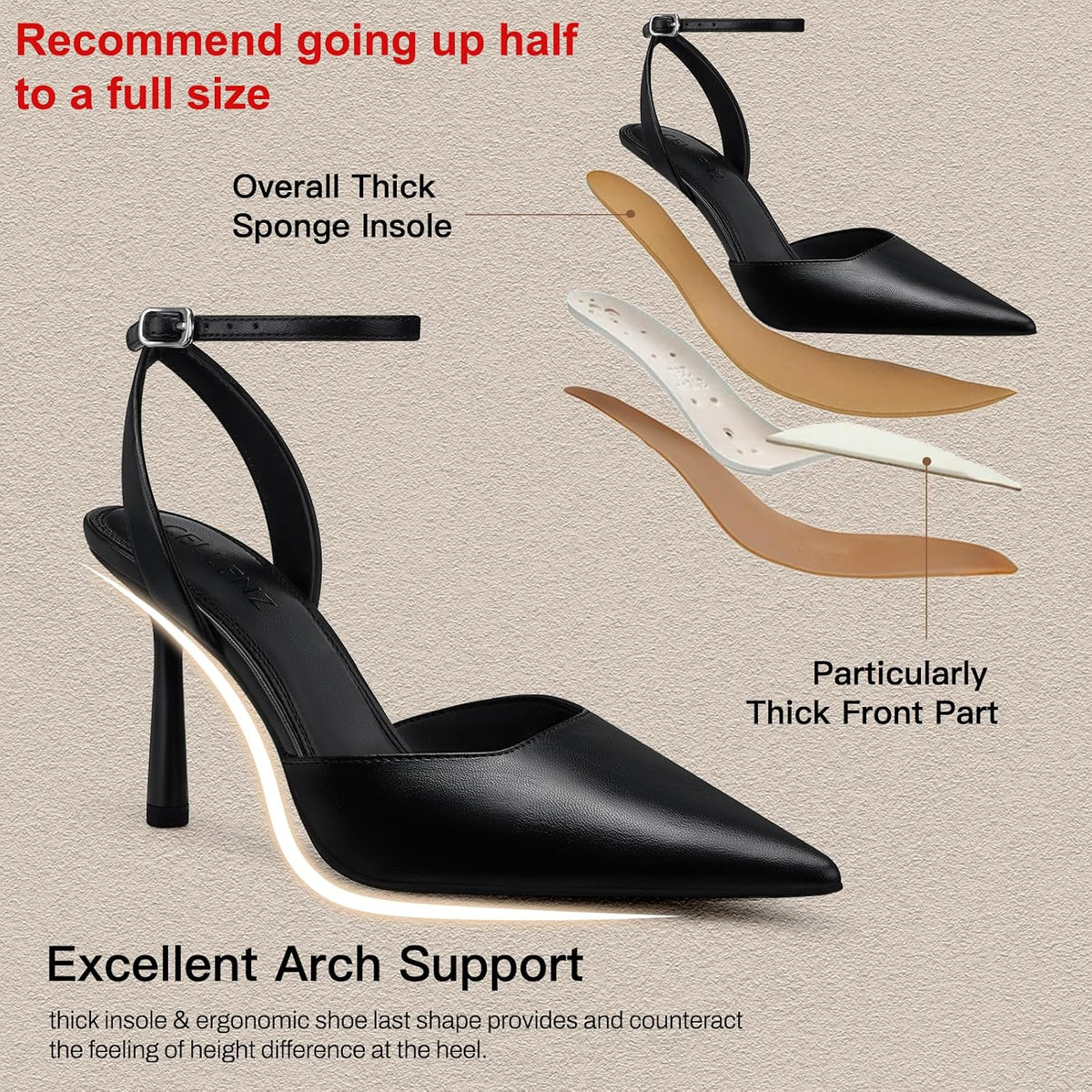 Women Stiletto Heel Pumps: Comfort Closed Toe Strappy High Heels