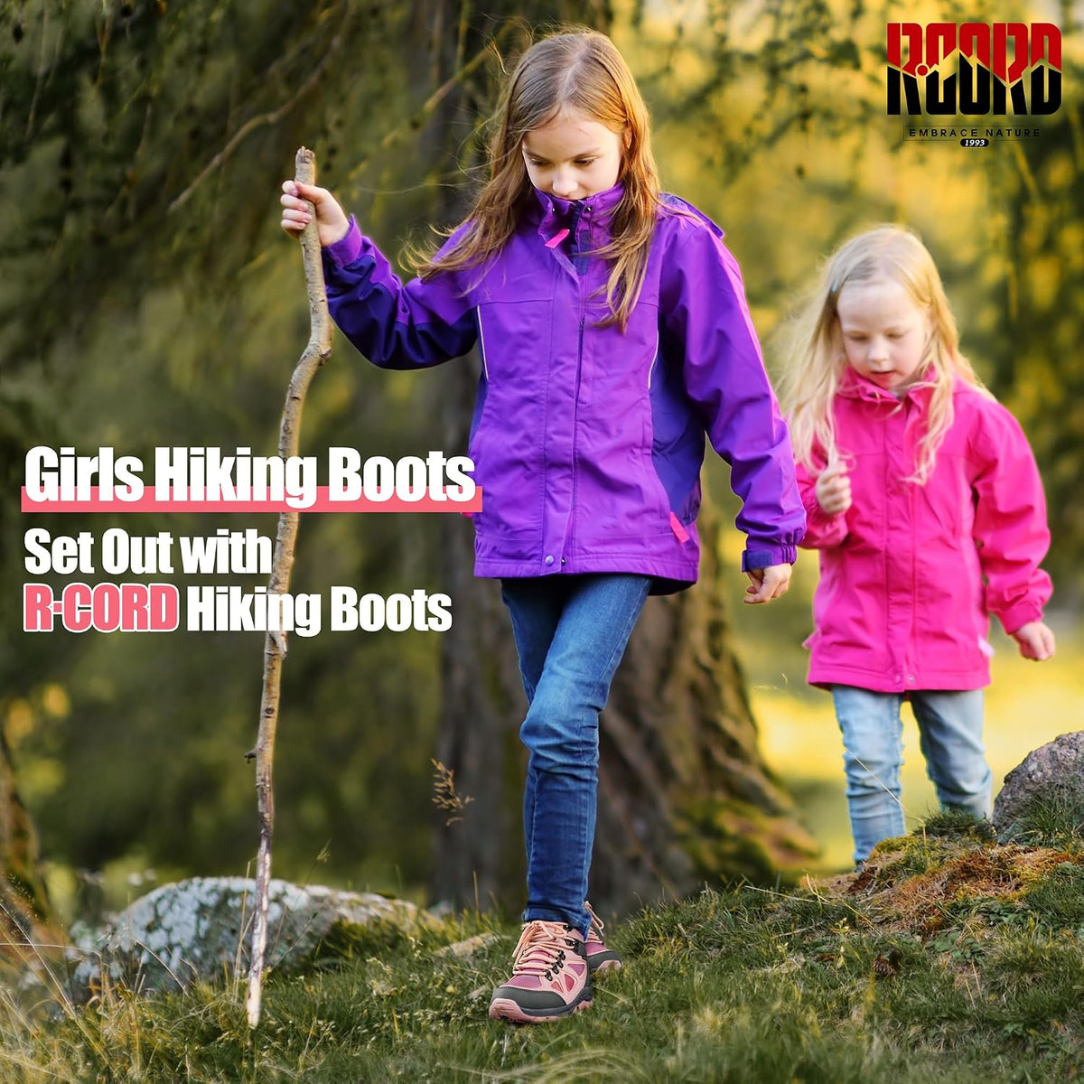 Kids Hiking Boots Waterproof Durable TPR Traction Outsole Anti-Skid Athletic Lace up Hiking Shoes for Outdoor Adventure