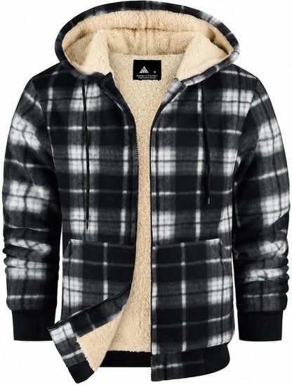 Heavy Thick Hoodies for Men Plaid Flannel Sherpa Lined Zip up Coat