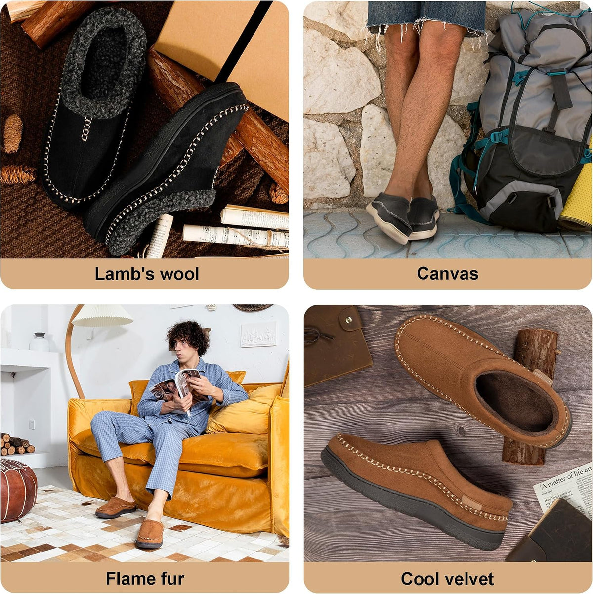 Men'S Slip on Moccasin Slippers Indoor Outdoor
