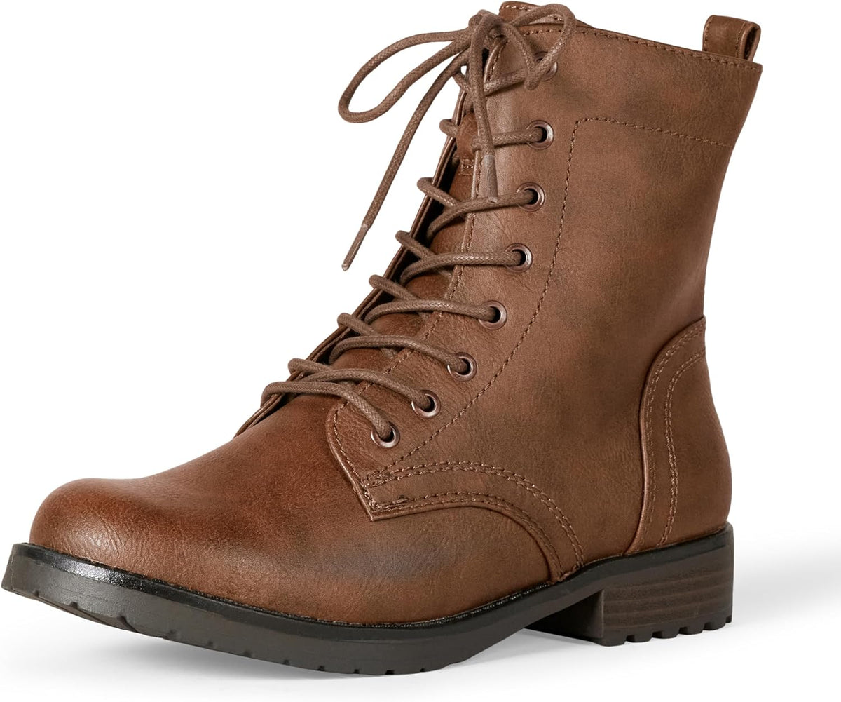 Women'S Lace-Up Combat Ankle Boots with Side Zipper, Lug Sole