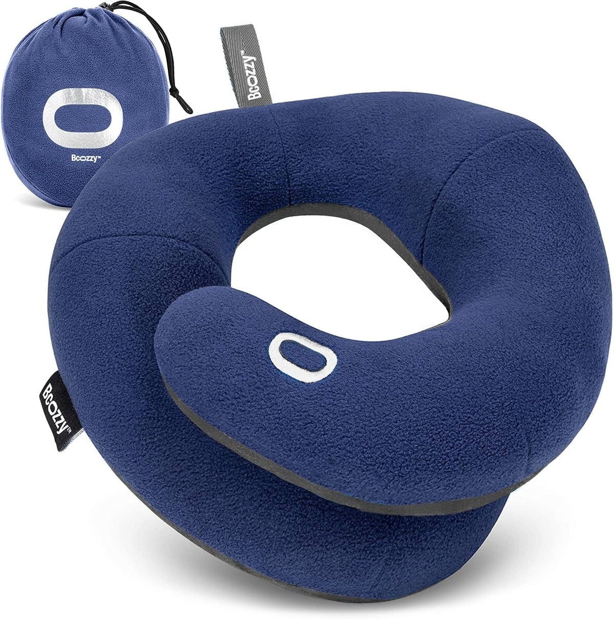 Travel Neck Pillow for Airplane - Patented Head, Neck & Chin Support. Soft, Adjustable Pillow for Comfortable Resting on Long Flights, Car Rides & Recliners. Washable, Carry Bag, Large, Navy