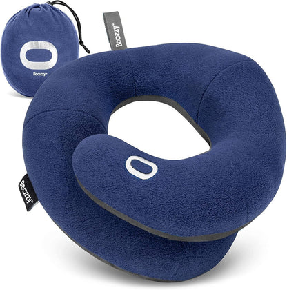 Travel Neck Pillow for Airplane - Patented Head, Neck & Chin Support. Soft, Adjustable Pillow for Comfortable Resting on Long Flights, Car Rides & Recliners. Washable, Carry Bag, Large, Navy