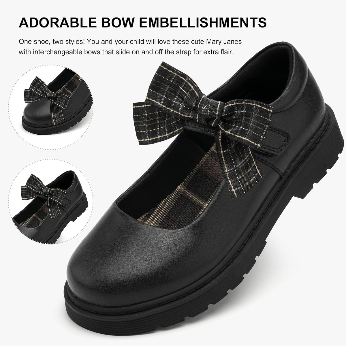 Girls School Shoes Mary Jane Bow Flats