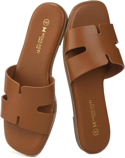 Women'S Dressy Flat Sandals, Slip on Slide with Comfortable Memory Foam Support, Summer Beach Slide