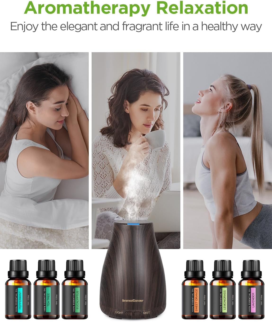 100Ml Essential Oil Diffuser for Home with 6 Oils Gift Set, Brown