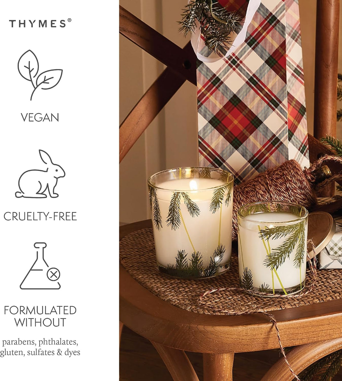 Thymes Frasier Fir Pine Needle Candle – Holiday Candles for Home Scented with Notes of Crisp Siberian Fir, Cedarwood & Sandalwood – Christmas Decor (6.5 Oz)