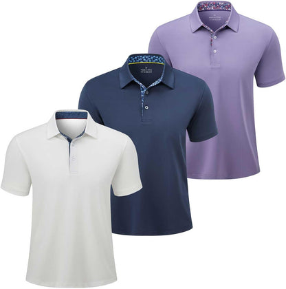 3 Pack Mens Polo Shirts Short Sleeve Dry Fit Golf Business Casual