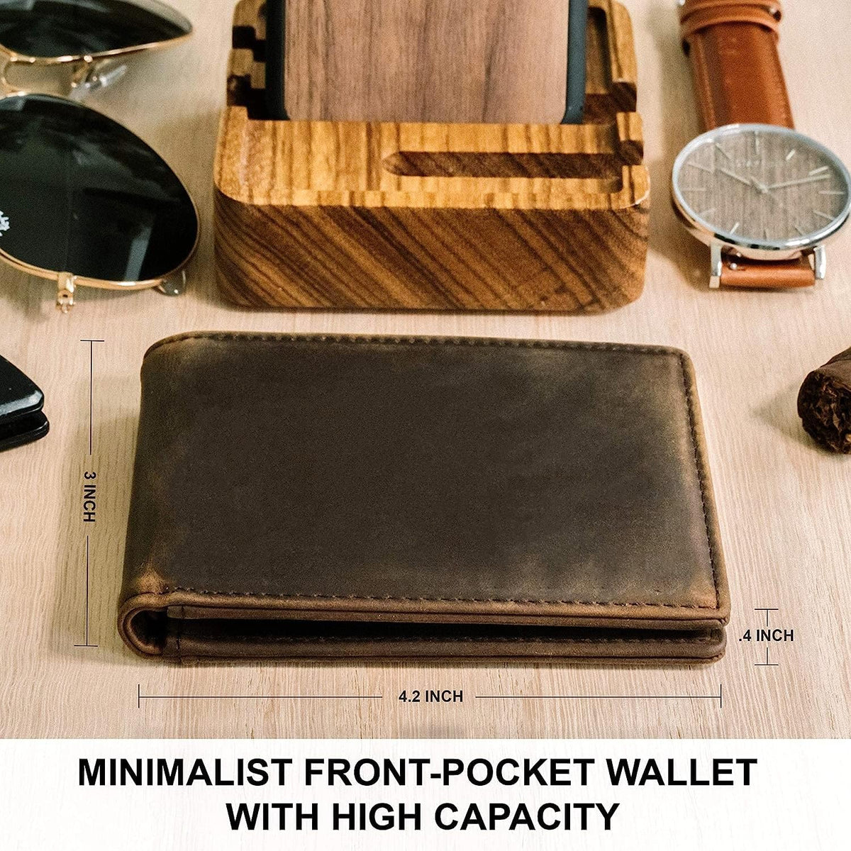 Minimalist Wallet for Men RFID Leather Bifold Slim Billfold with ID and Card Slots