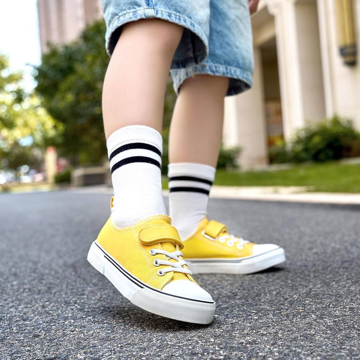 Toddler Boys and Girls Sneakers Low Top Adjustable Strap Canvas Shoes for Kids