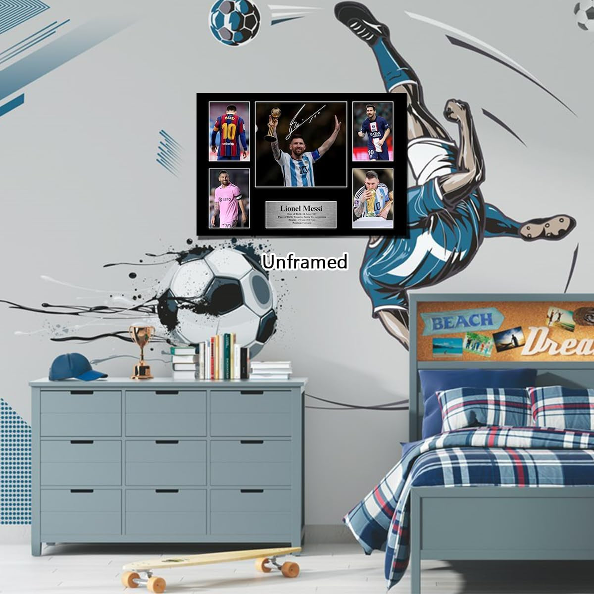 Superstar Messi Signed Poster for Kids Fans Room Bedroom Wall Decor-American Soccer Posters Canvas Art Prints Picture for Teen Boy Birthday Gifts