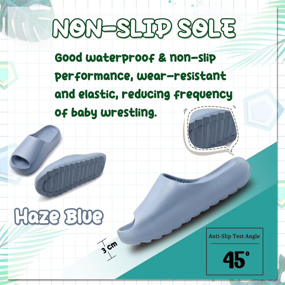 Kids Lightweight Soft EVA Non-Slip Slides Slippers Open Toe Comfy Sandals for Toddler Boys Girls Children Bathroom Shower Summer Pool Beach Slippers