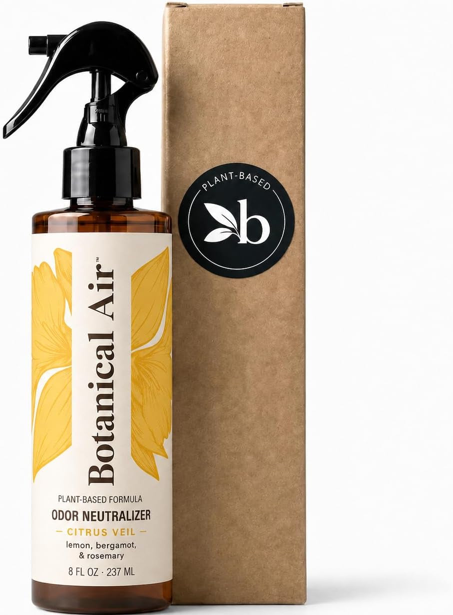 Plant-Based Odor Eliminator Spray – Natural Essential Oil Air Freshener for Home, Bathroom, Fabrics & Pet Areas – 8 Oz (Citrus Veil)