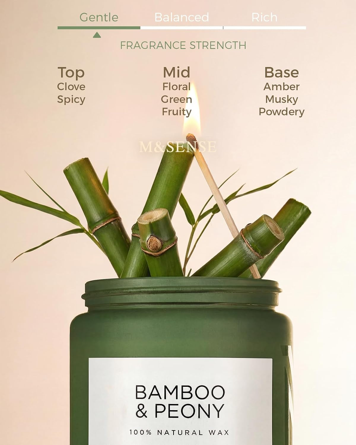 Bamboo Peony Scented Candles for Home, Large 19.4Oz Organic Soy Wax